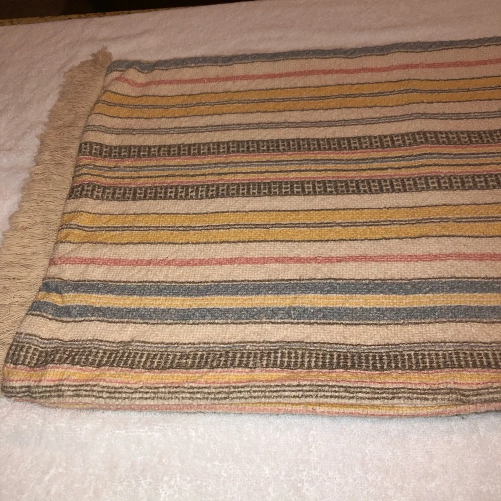 Pottery Barn Striped Lumbar Tapestry/Embroidered Pillow Cover, lined, w/Fringe